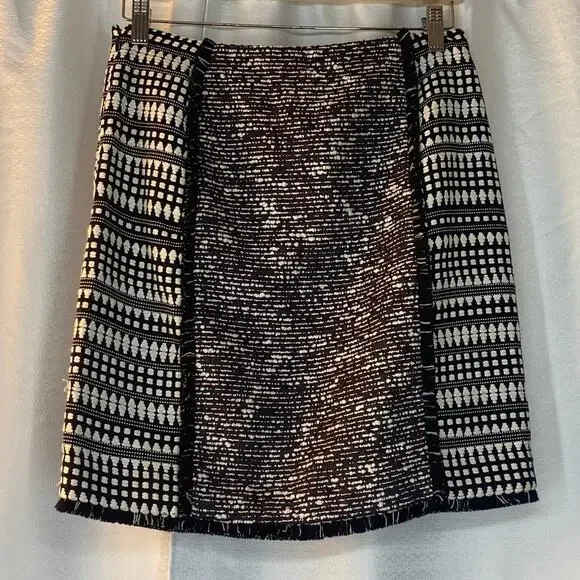Loft Outlet NWT black white Geometric Textured print Skirt women sz 2 - Picture 3 of 6